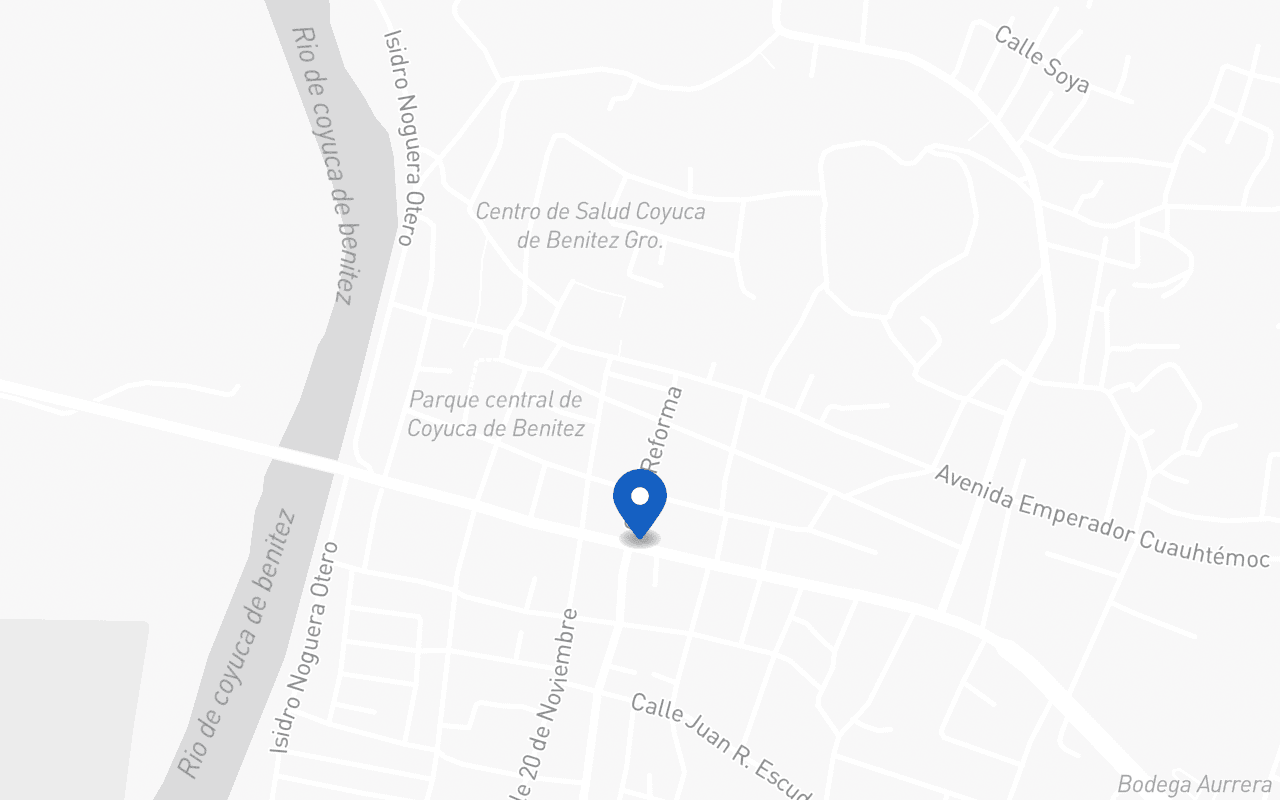 Mapa con la ubicación de la sucursal Coyuca de Benítez, en Coyuca de Benítez