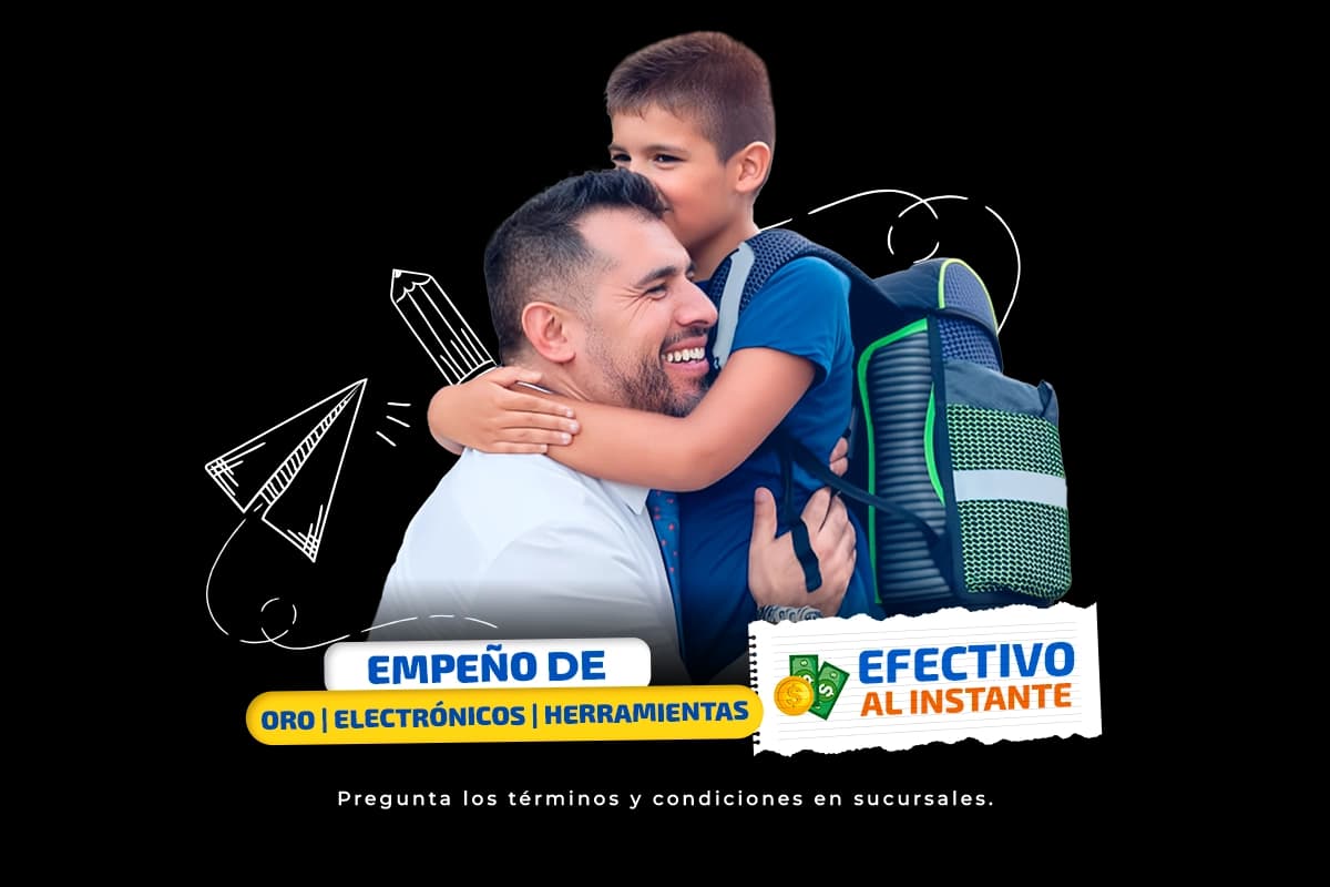 Papá abrazando a hijo en regreso a clases.
